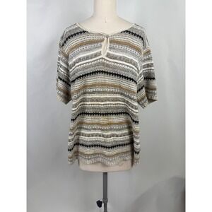 VTG Basic Editions K-Mart Large Striped Knit Top‎ Keyhole Grannycore 90s Modest